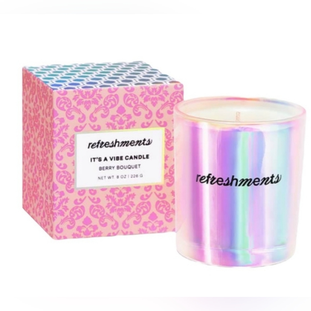 Refreshments It’s A Vibe Candle Berry Bouquet Floral Rose Holographic